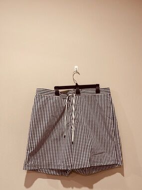 Brooks Brothers Mens Gingham Swim Trunks Navy White M Summer Vacation Beach